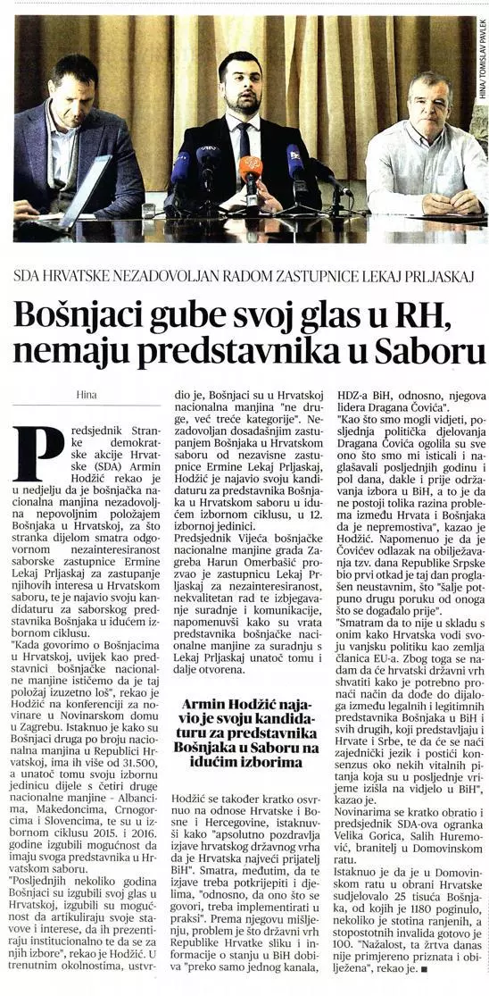 Bošnjaci gube svoj glas u RH, nemaju predstavnika u Saboru