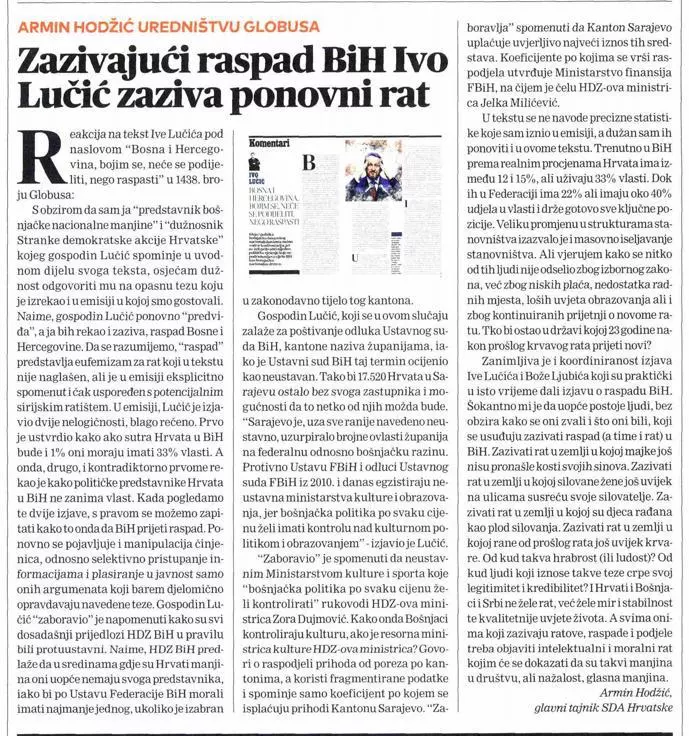 Zazivajući raspad BiH Ivo Lučić zaziva ponovni rat